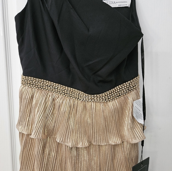 Mac Dugga Ieena Metallic One Shoulder Ruffle Tiered Gown Black Gold Sz 4 NWT - Picture 7 of 13